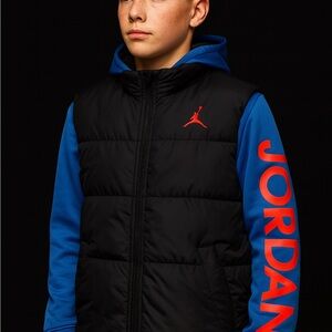 Jordan Black Vest with Blue Sleeves and Red Logo